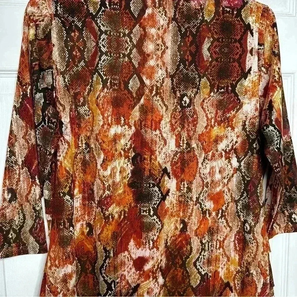 Tanjay Petite Blouse Mesh Ruffles 3/4 Length  Sleeves V-Neck Orange Size Small - Picture 12 of 16